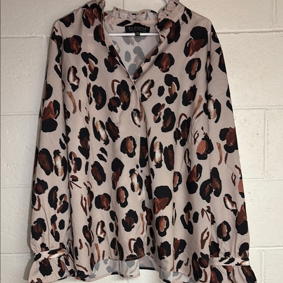 Eloquii Brown Black Animal Print Long Sleeve Blouse - Picture 3 of 9
